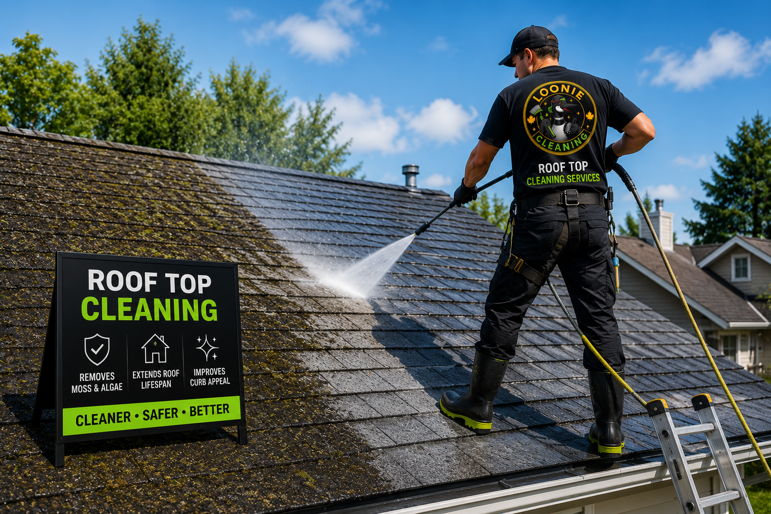 Professional roof top cleaning service by Loonie Cleaning Services